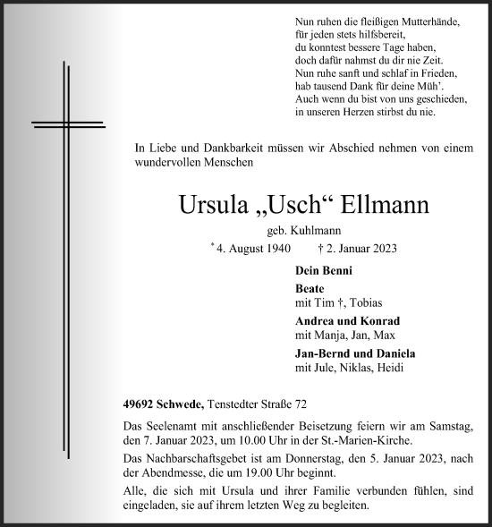 Anzeige von Ursula Ellmann von OM-Medien