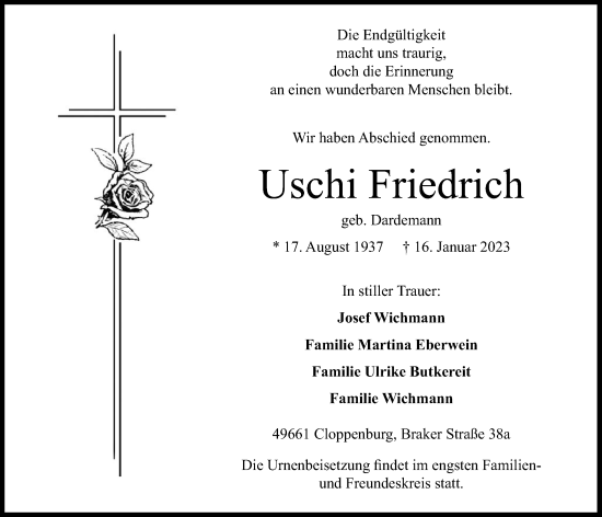 Anzeige von Uschi Friedrich von OM-Medien