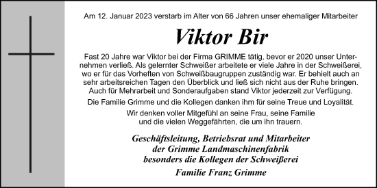 Anzeige von Viktor Bir von OM-Medien