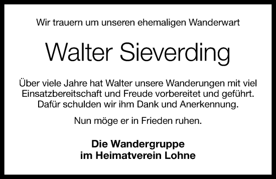 Anzeige von Walter Sieverding von OM-Medien
