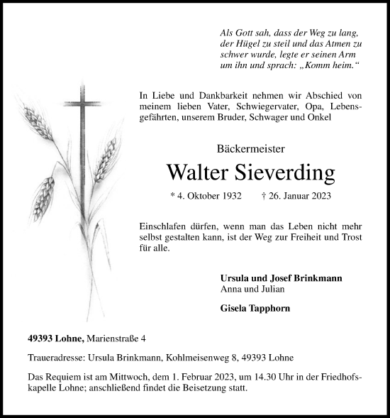 Anzeige von Walter Sieverding von OM-Medien