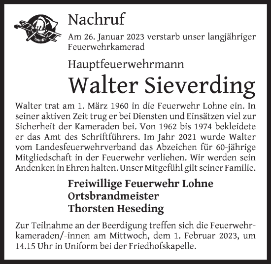 Anzeige von Walter Sieverding von OM-Medien