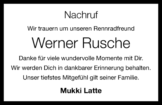 Anzeige von Werner Rusche von OM-Medien