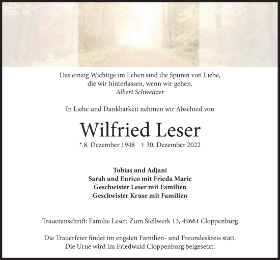 Anzeige von Wilfried Leser von OM-Medien