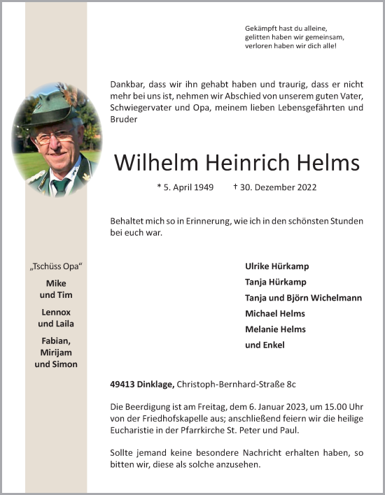 Anzeige von Wilhelm Heinrich Helms von OM-Medien