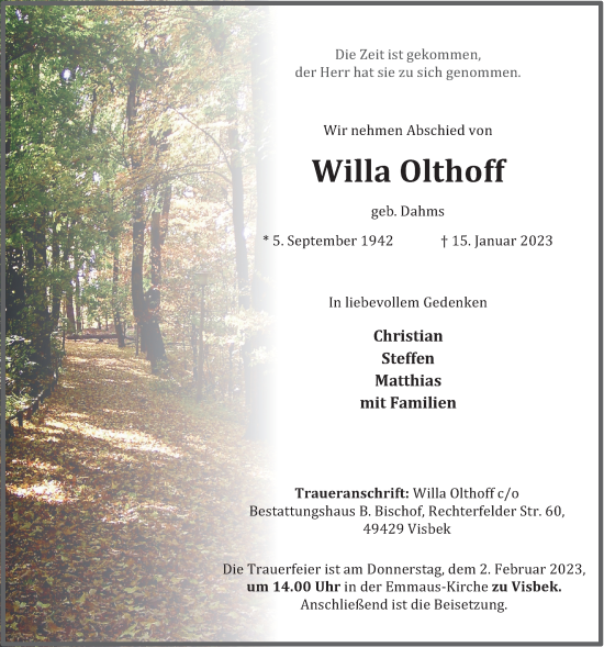 Anzeige von Willa Olthoff von OM-Medien