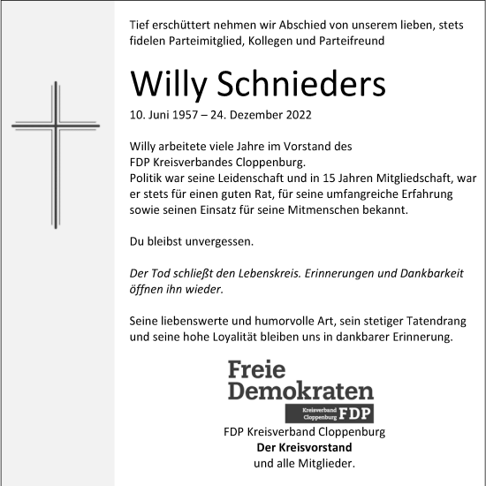 Anzeige von Willy Schnieders von OM-Medien