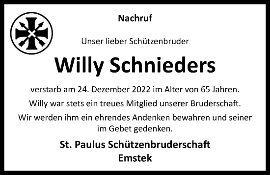 Anzeige von Willy Schnieders von OM-Medien