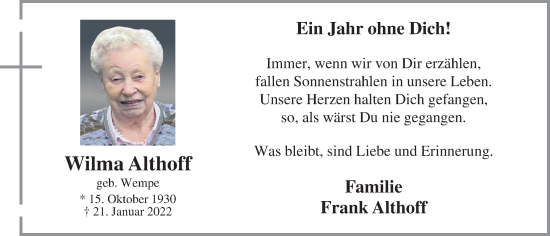 Anzeige von Wilma Althoff von OM-Medien