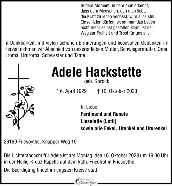 Anzeige von Adele Hackstette von OM-Medien