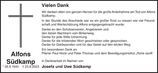 Anzeige von Alfons Südkamp von OM-Medien