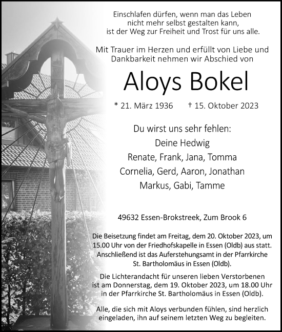 Anzeige von Aloys Bokel von OM-Medien