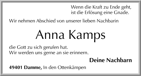 Anzeige von Anna Kamps von OM-Medien