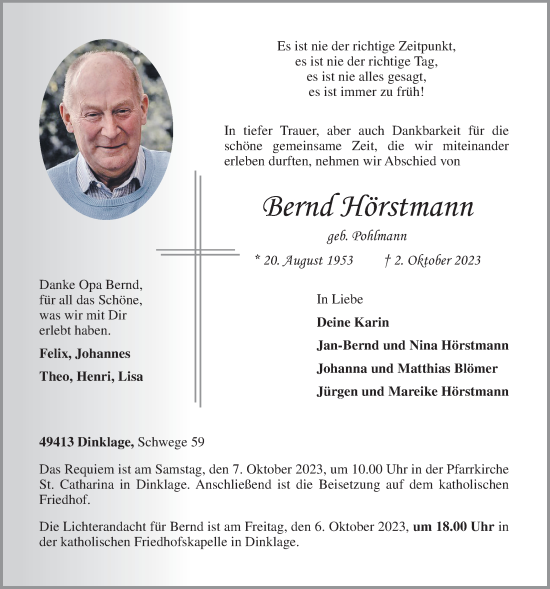 Anzeige von Bernd Hörstmann von OM-Medien