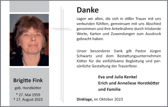 Anzeige von Brigitte Fink von OM-Medien