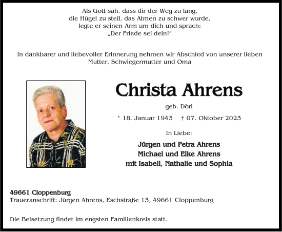 Anzeige von Christa Ahrens von OM-Medien