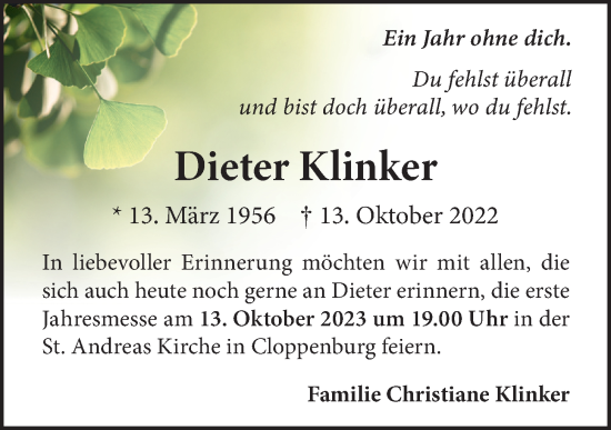 Anzeige von Dieter KLinker von OM-Medien