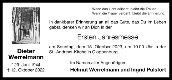 Anzeige von Dieter Werrelmann von OM-Medien