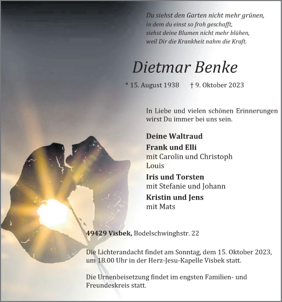 Anzeige von Dietmar Benke von OM-Medien