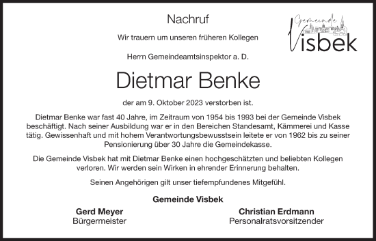 Anzeige von Dietmar Benke von OM-Medien