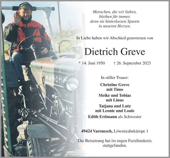 Anzeige von Dietrich Greve von OM-Medien