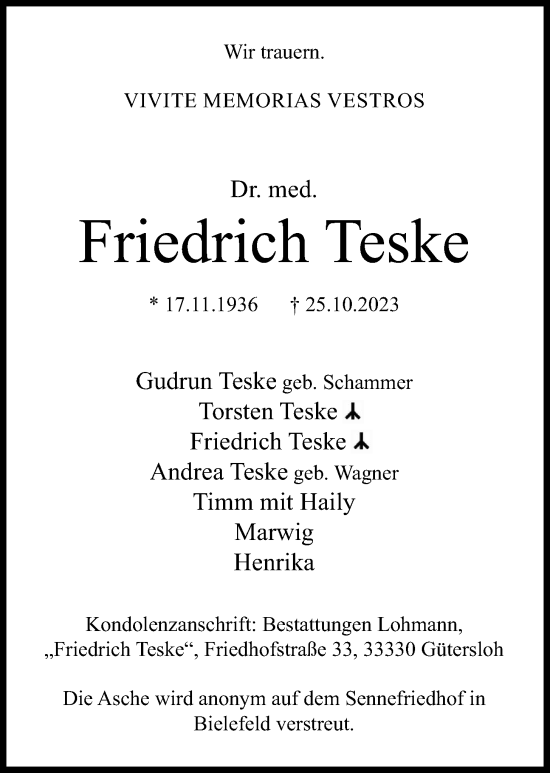 Anzeige von Friedrich Teske von OM-Medien