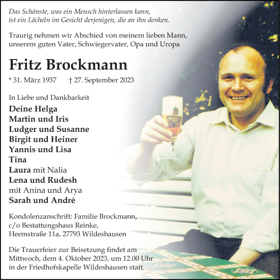 Anzeige von Fritz Brockmann von OM-Medien