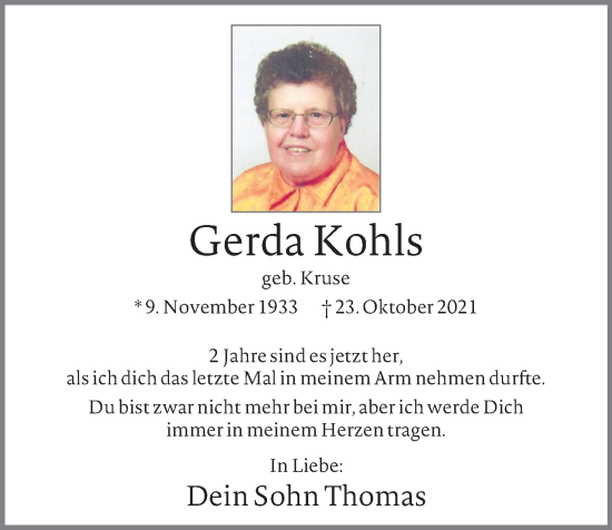 Anzeige von Gerda Kohls von OM-Medien