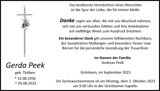 Anzeige von Gerda Peek von OM-Medien