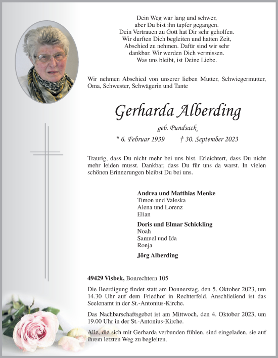 Anzeige von Gerharda Alberding von OM-Medien