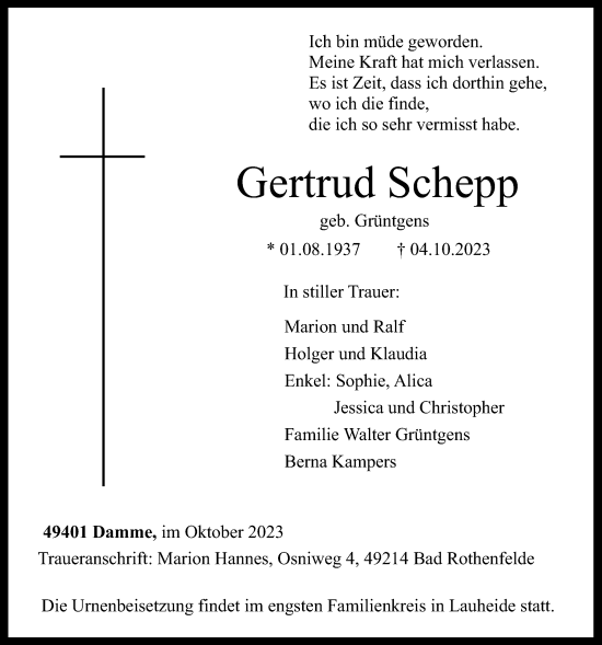 Anzeige von Gertrud Schepp von OM-Medien