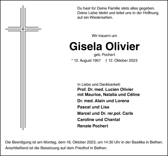 Anzeige von Gisela Olivier von OM-Medien