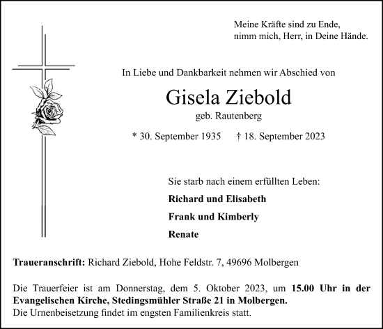 Anzeige von Gisela Ziebold von OM-Medien