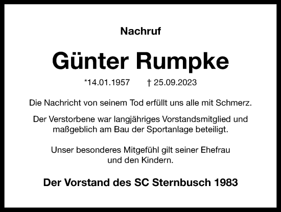 Anzeige von Günter Rumpke von OM-Medien