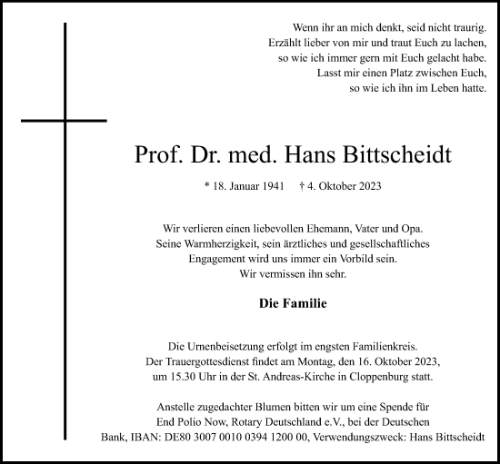 Anzeige von Hans Bittscheidt von OM-Medien