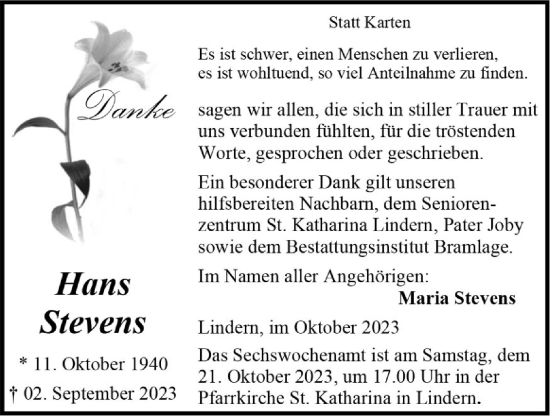 Anzeige von Hans Stevens von OM-Medien