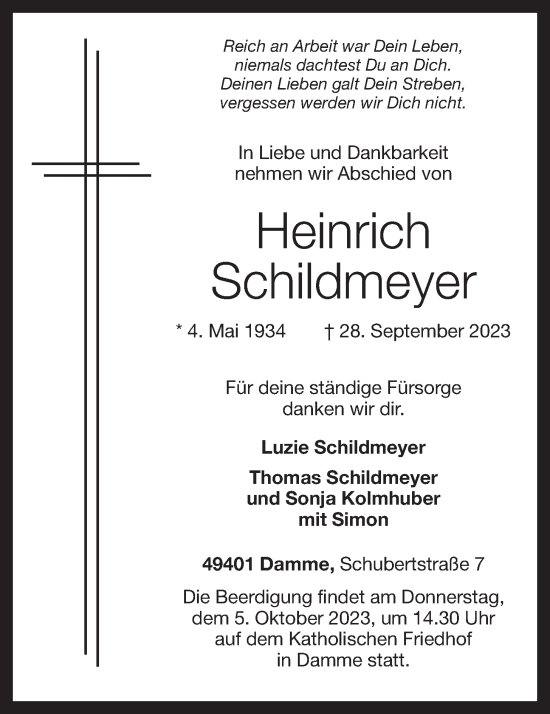 Anzeige von Heinrich Schildmeyer von OM-Medien