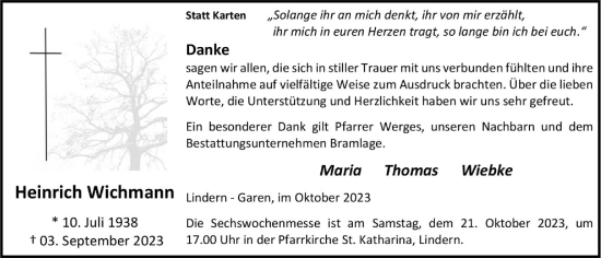 Anzeige von Heinrich Wichmann von OM-Medien