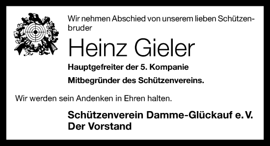 Anzeige von Heinz Gieler von OM-Medien