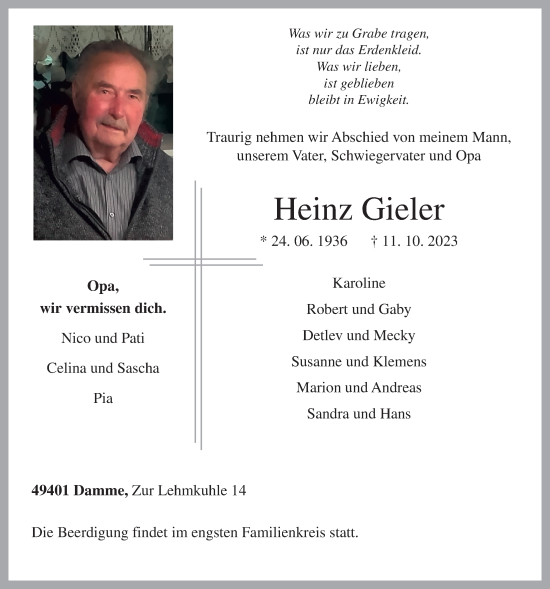 Anzeige von Heinz Gieler von OM-Medien