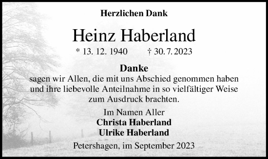 Anzeige von Heinz Haberland von OM-Medien