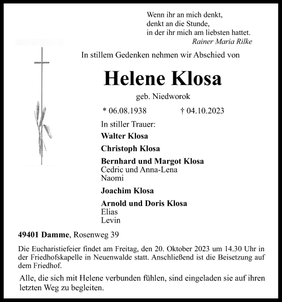 Anzeige von Helene Klosa von OM-Medien