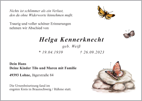 Anzeige von Helga Kennerknecht von OM-Medien