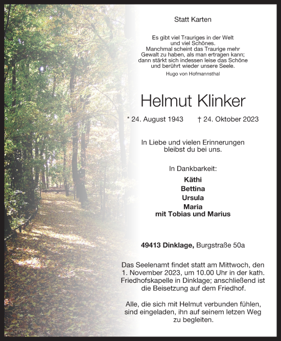 Anzeige von Helmut Klinker von OM-Medien
