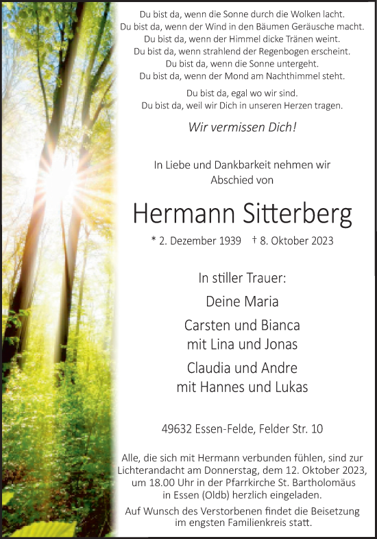 Anzeige von Hermann Sitterberg von OM-Medien