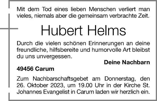 Anzeige von Hubert Helms von OM-Medien