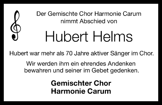 Anzeige von Hubert Helms von OM-Medien