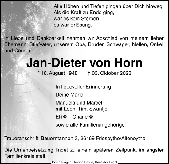 Anzeige von Jan-Dieter von Horn von OM-Medien