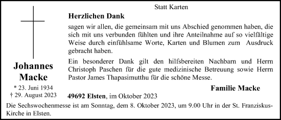 Anzeige von Johannes Macke von OM-Medien