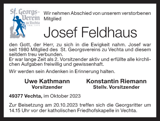 Anzeige von Josef Feldhaus von OM-Medien